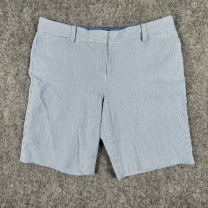 Talbots Petites Blue White Seersucker Striped Shorts Womens 10P Cotton Preppy